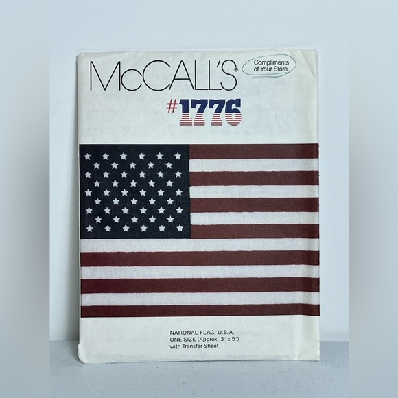 McCall's 1776 Sewing Pattern National Flag USA Uncut Blue Transfer 3' X 5' - Picture 1 of 3